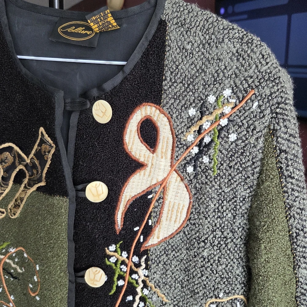 Vintage Embroidered Patchwork Jacket Boho Artsy Streetwear Textured Statement - Picture 5 of 9